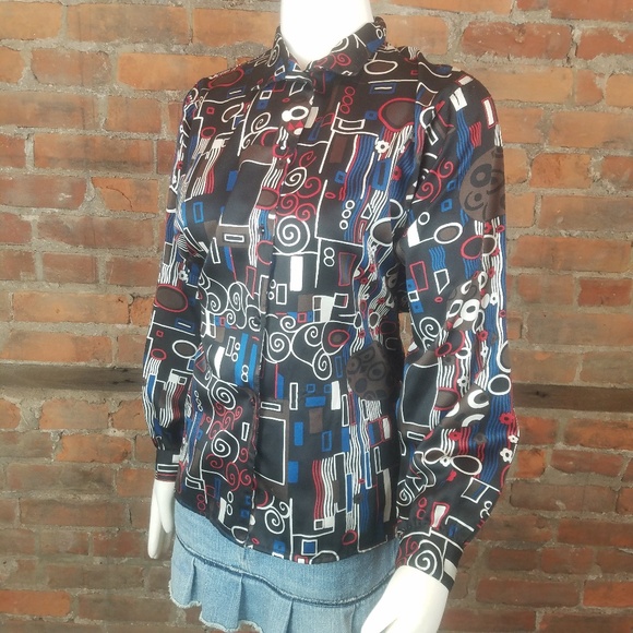 VTG Diane Von Furstenberg Women's Blouse Geometric - Picture 1 of 7